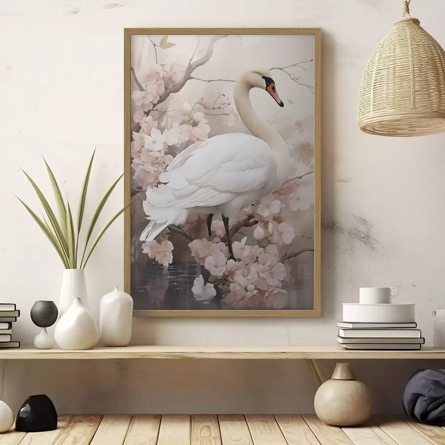 Papier peint Cygne blanc dans un jardin en fleurs f50743