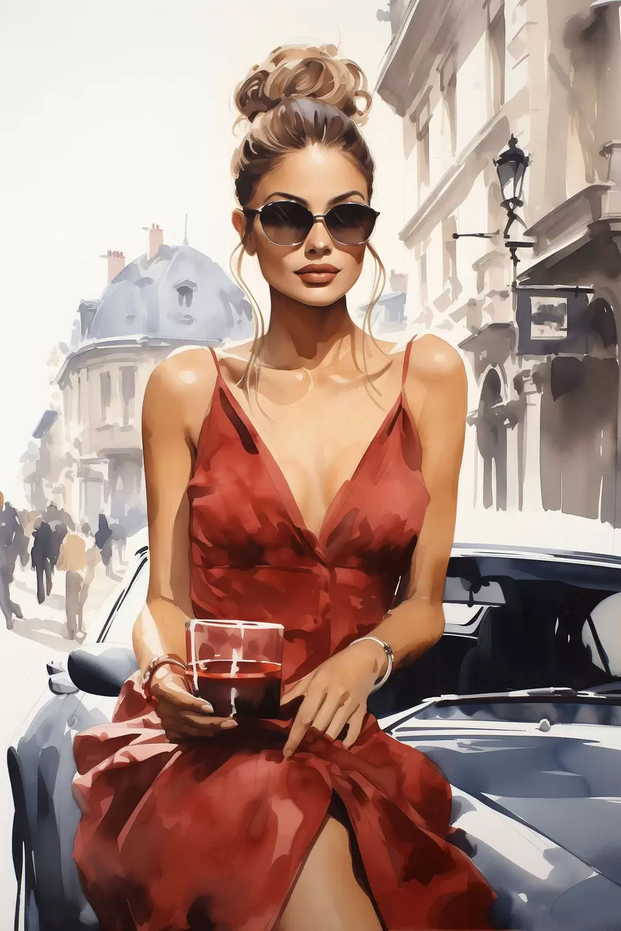 Papier peint « Woman in Red » de Convertible f50745
