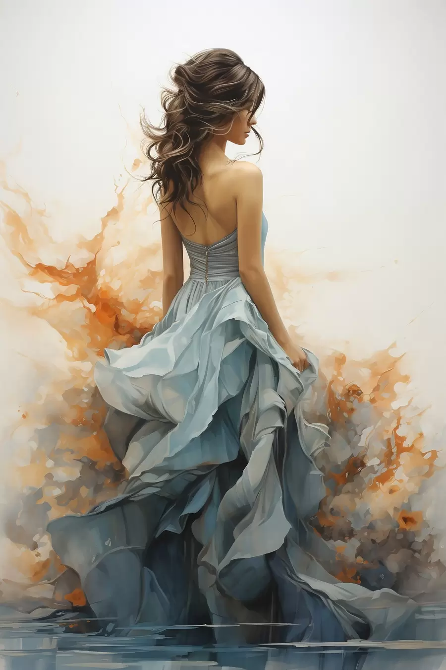 Papier peint Femme en robe bleue vaporeuse f50747