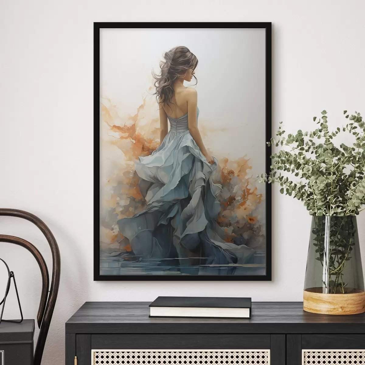 Poster Femme en robe bleue vaporeuse f50747