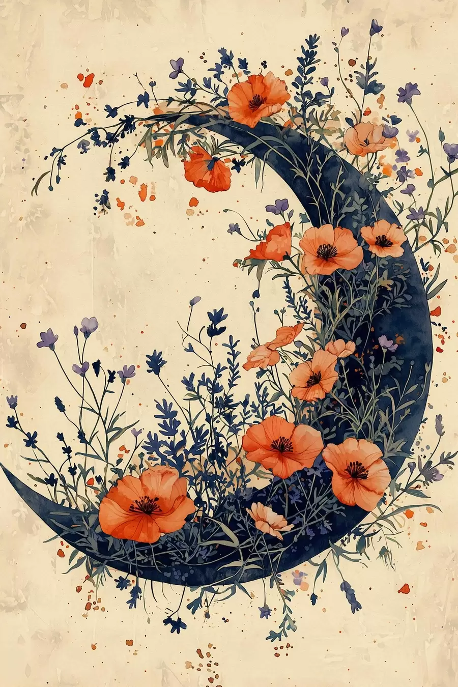 Papier peint Croissant de lune aux fleurs sauvages f50753