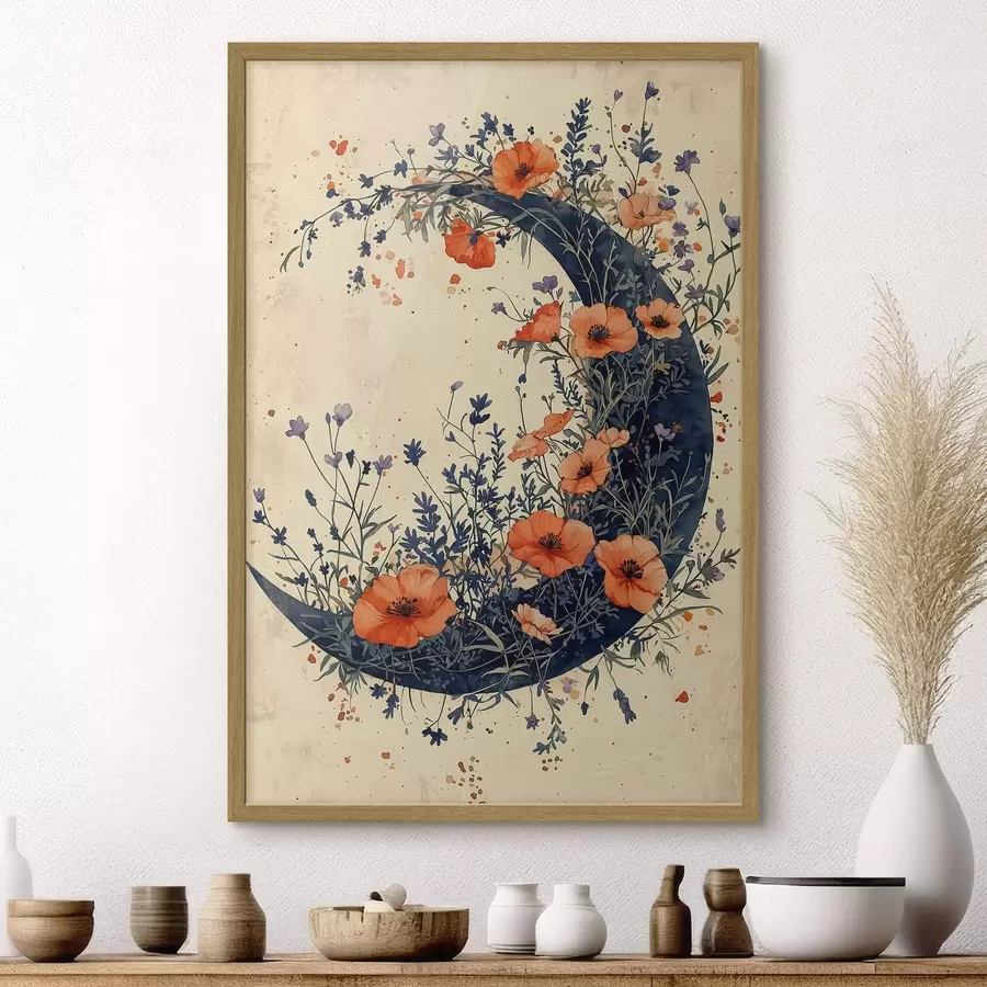 Papier peint Croissant de lune aux fleurs sauvages f50753