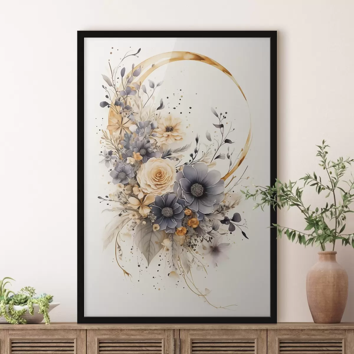 Poster Couronne de fleurs sur fond clair f50756