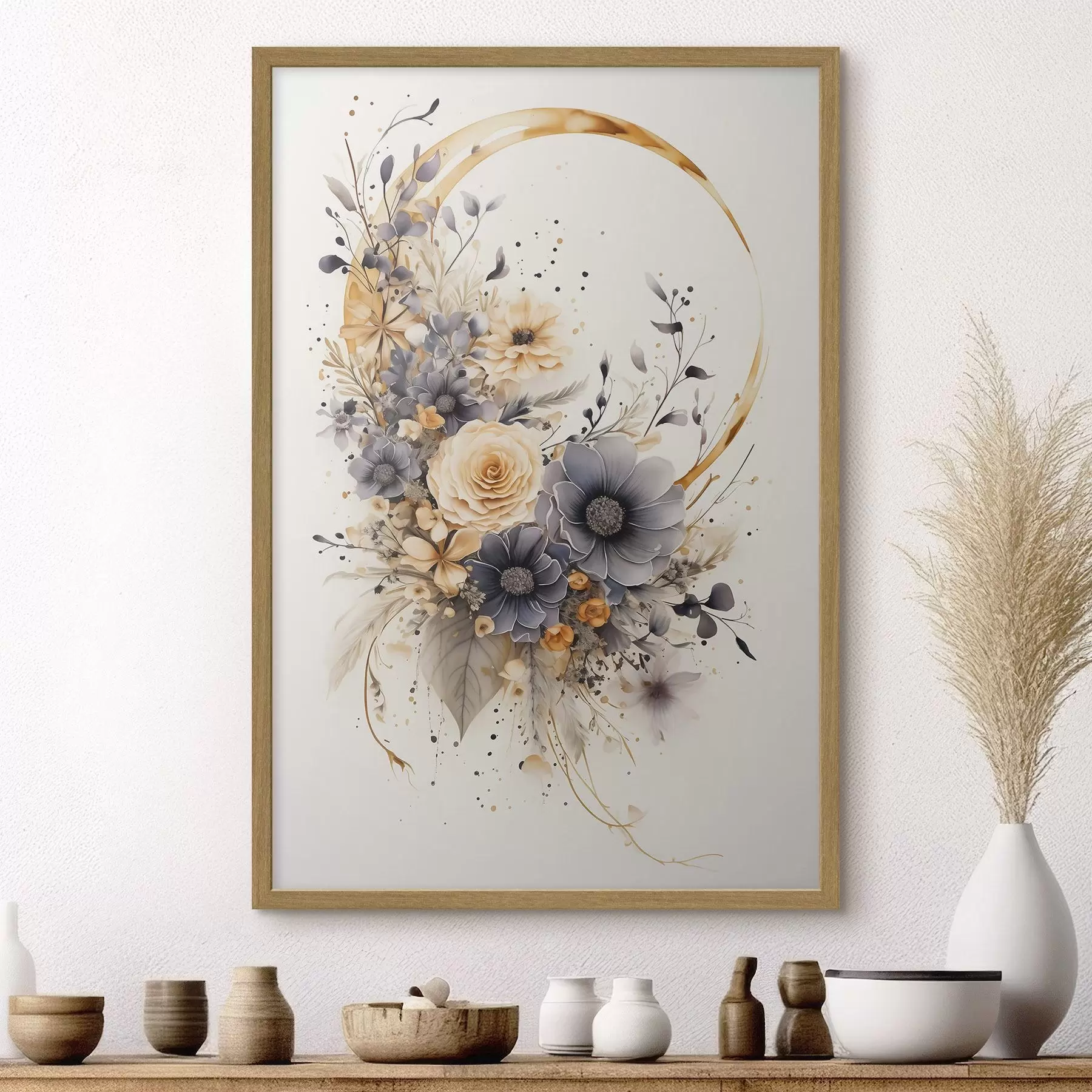 Papier peint Couronne de fleurs sur fond clair f50756