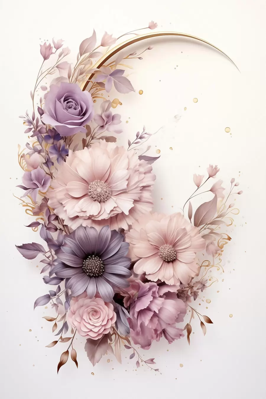 Papier peint Croissant de lune violet et pivoines f50760