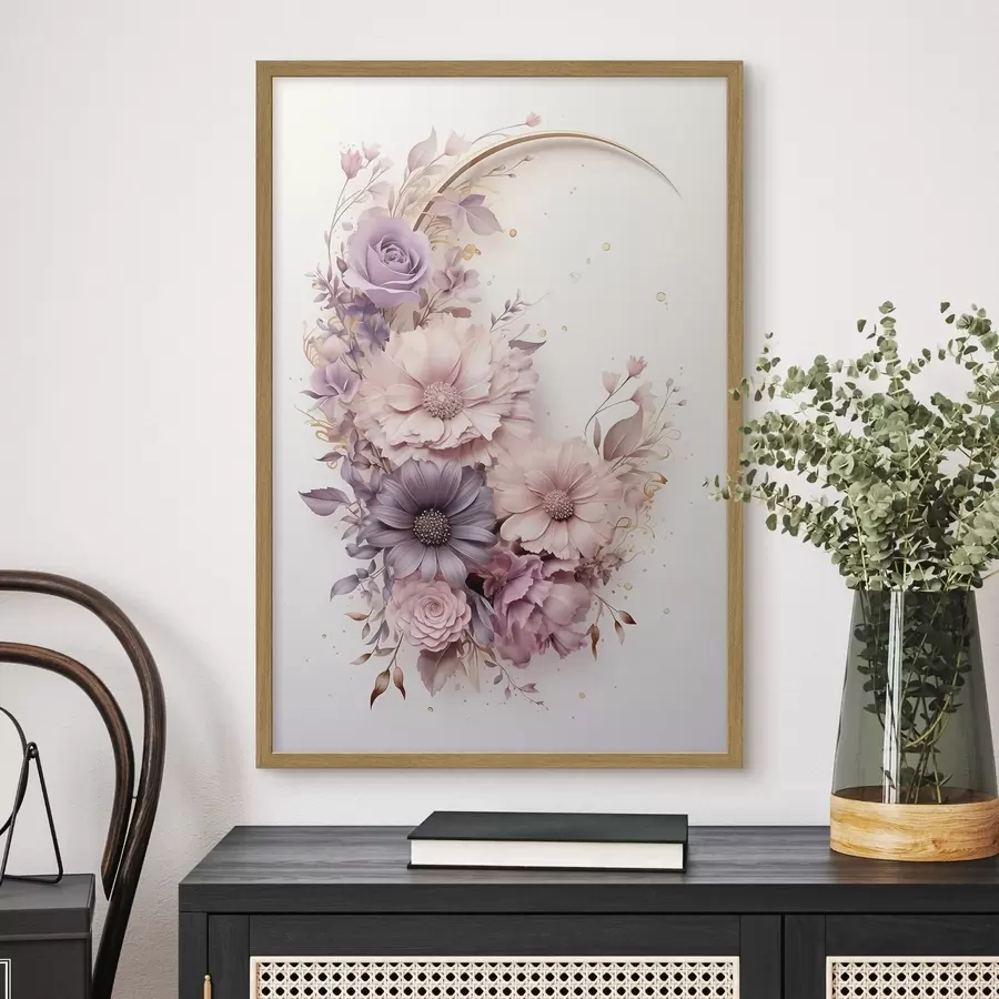 Papier peint Croissant de lune violet et pivoines f50760