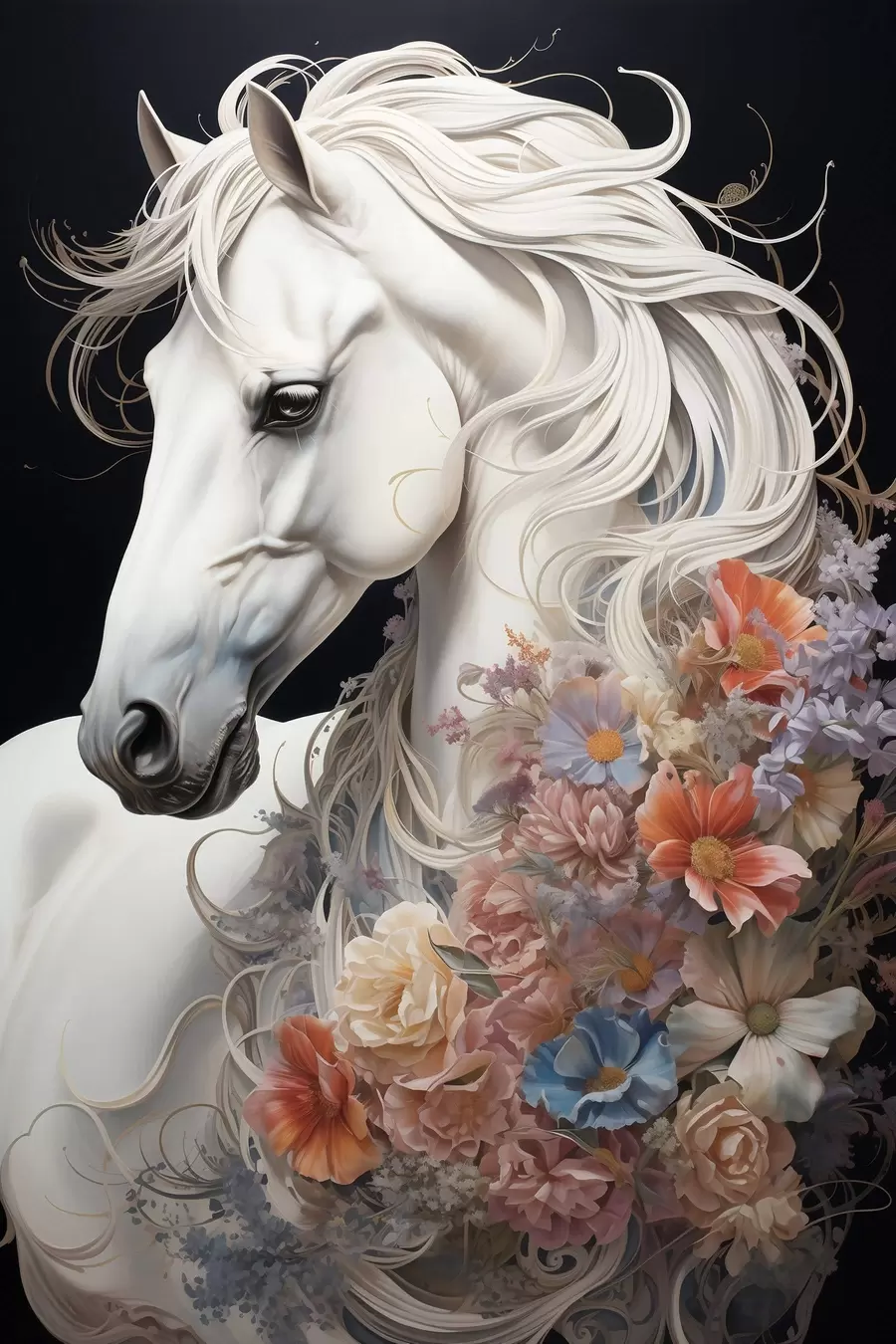 Papier peint Cheval blanc comme neige à la crinière flamboyante f50762