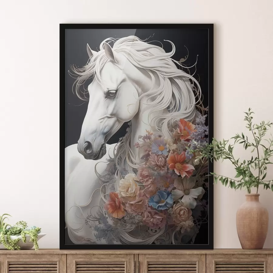 Papier peint Cheval blanc comme neige à la crinière flamboyante f50762