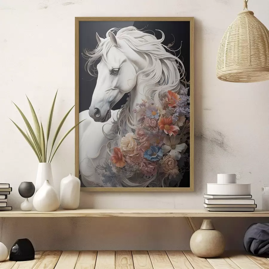 Papier peint Cheval blanc comme neige à la crinière flamboyante f50762