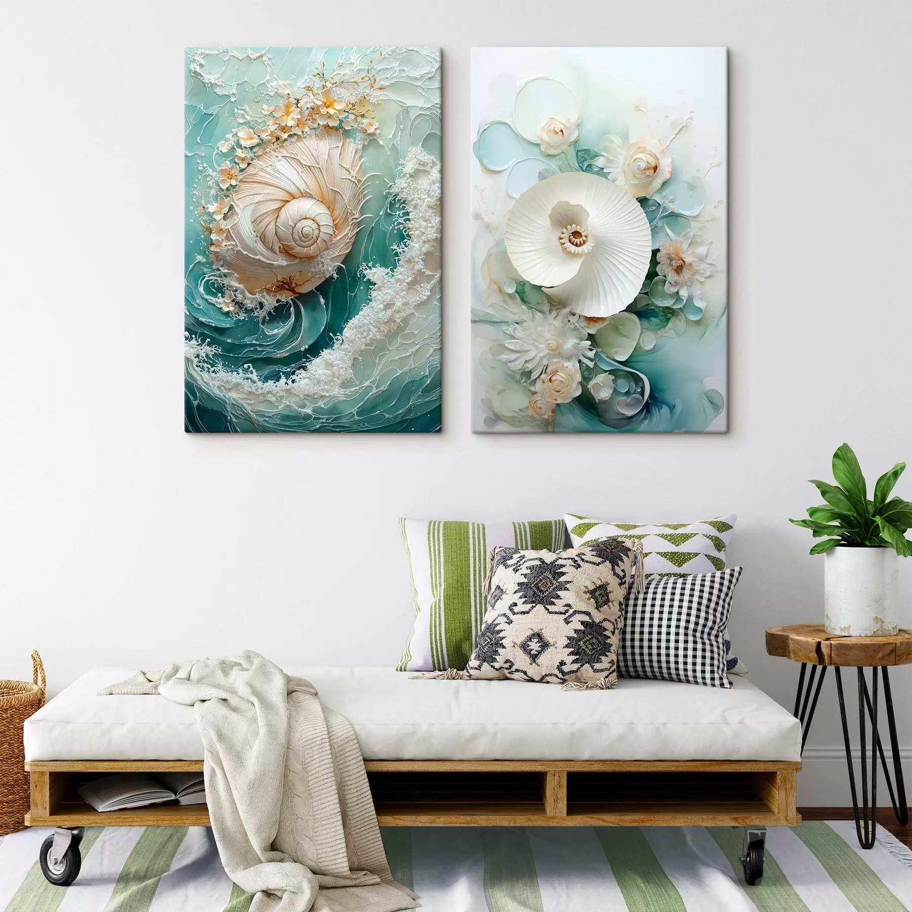 Tableau Duo de coquillage et fleurs m30998