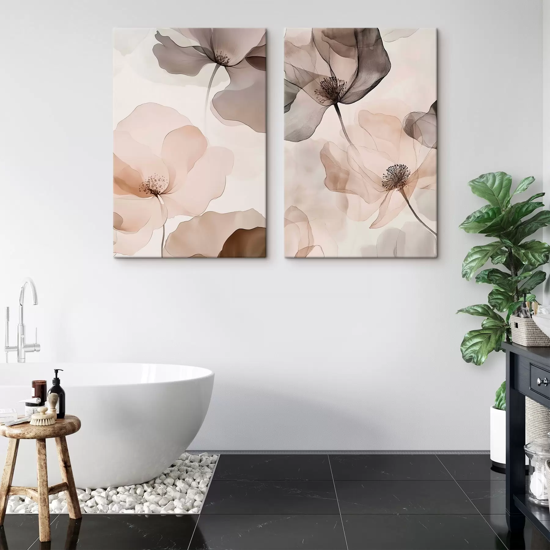 Tableau Pétales sépia en duo m31002