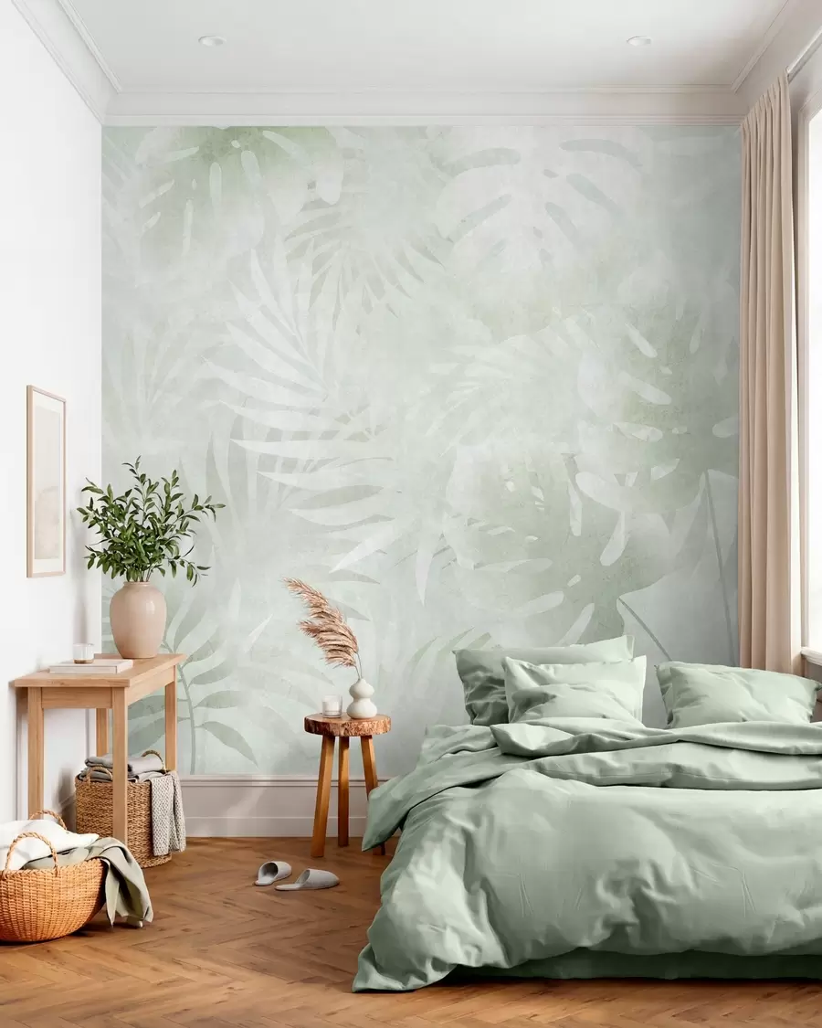 Papier peint Feuilles tropicales avec un effet grunge dans des nuances de vert w10080v2