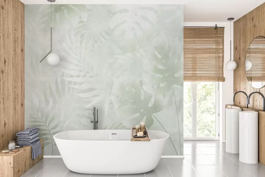 Papier peint Feuilles tropicales avec un effet grunge dans des nuances de vert w10080v2