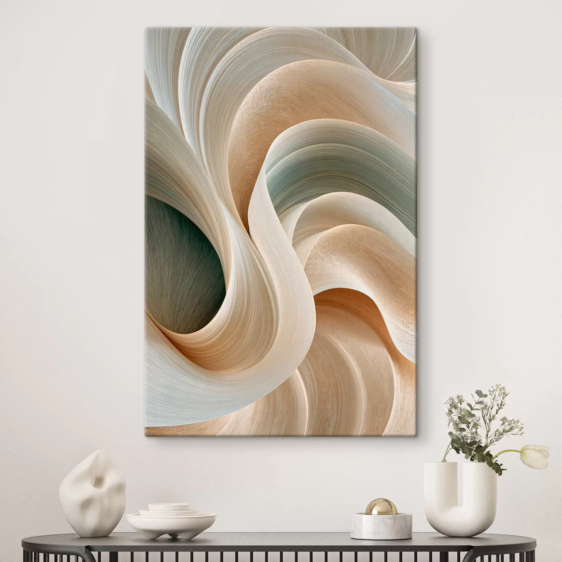 Tableau Courants crème et sauge s50856