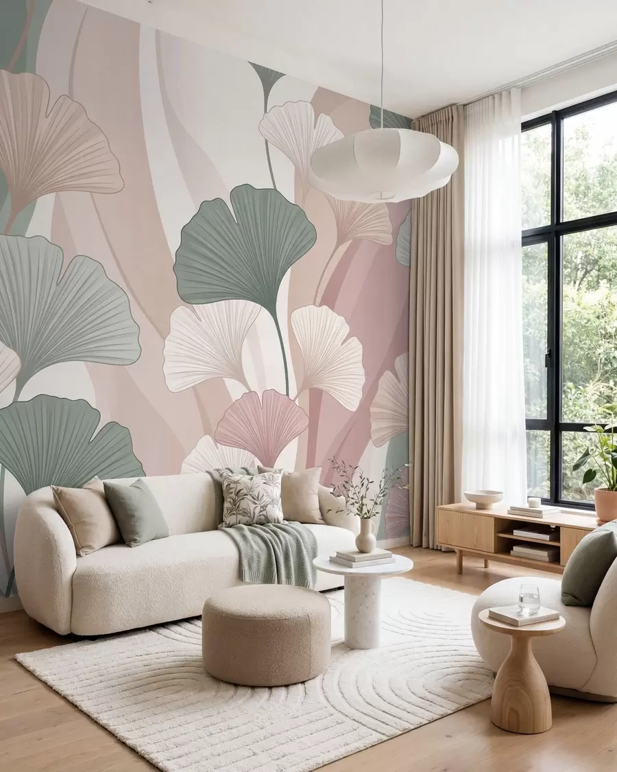 Papier peint Ginkgo en pastel w10040