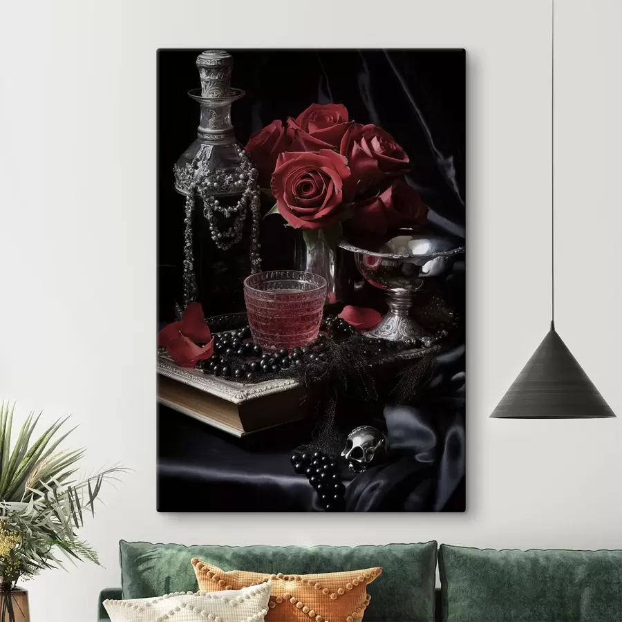 Tableau Nature morte vintage avec un verre et des roses s50915
