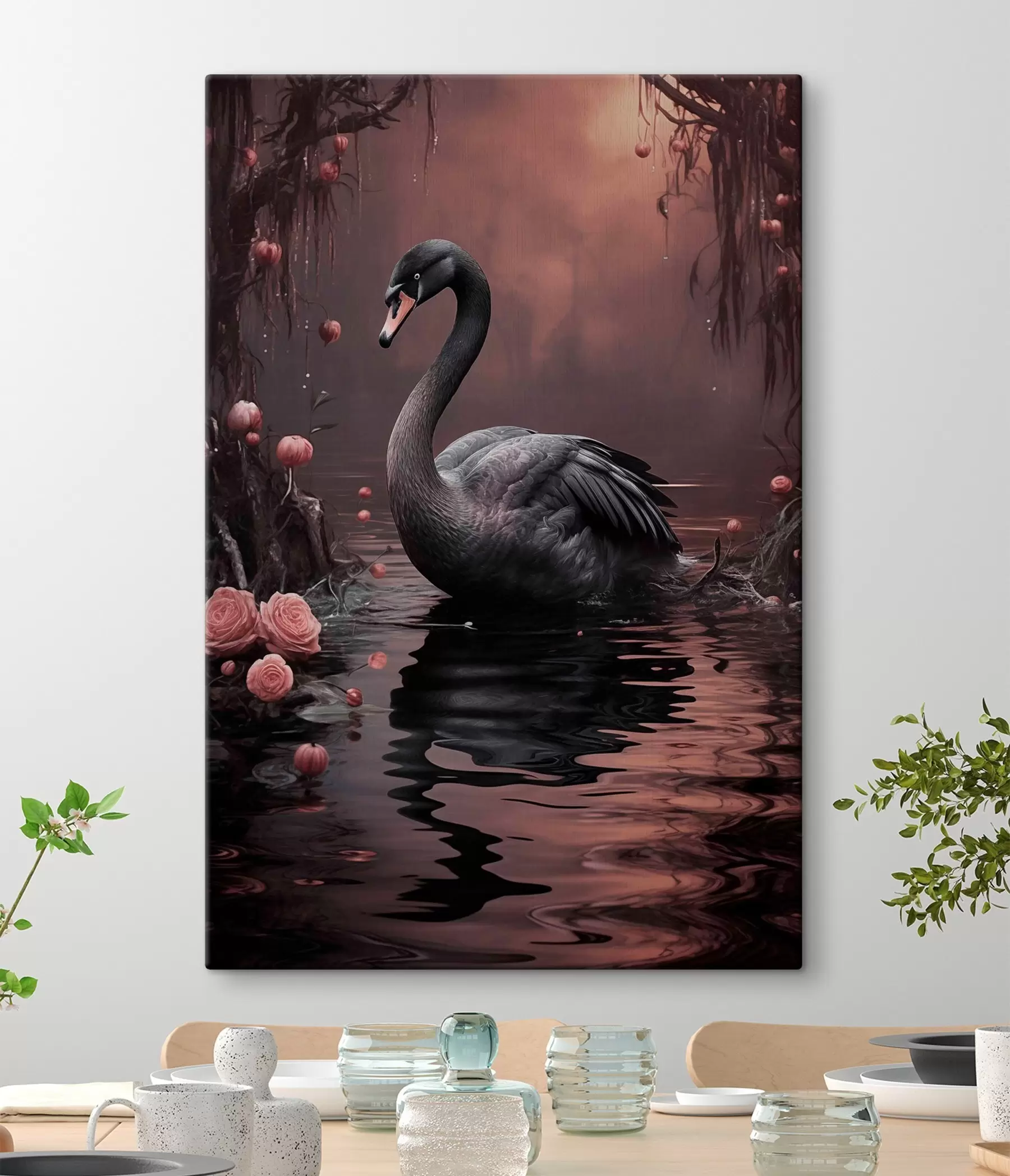 Tableau Cygne noir à la surface du lac s50917