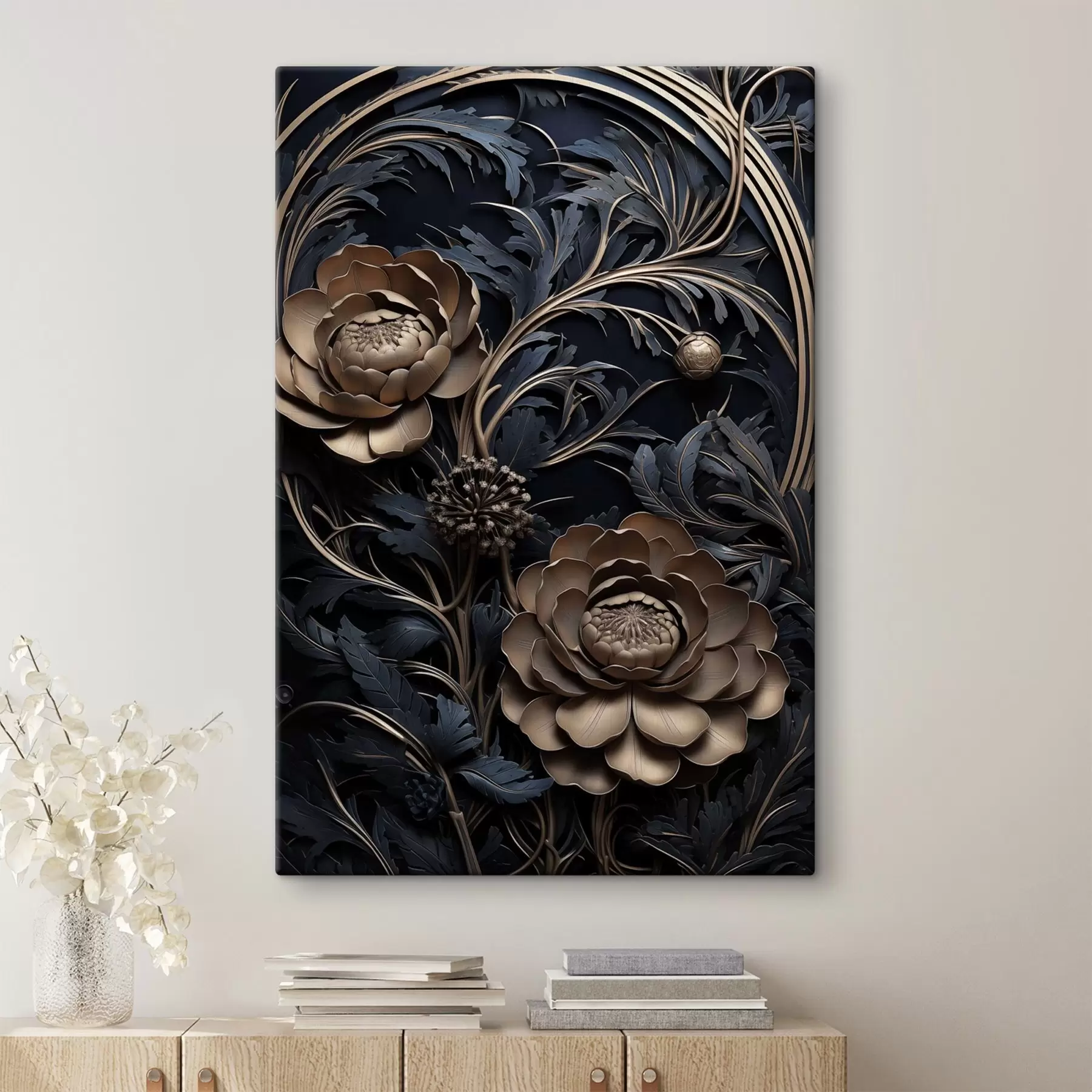 Tableau Fleurs de bronze sur noir s50918