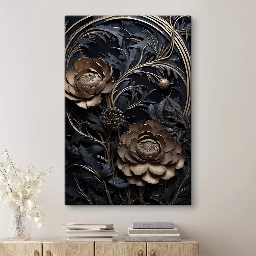 Tableau Ornement en bronze en relief avec des fleurs s50918