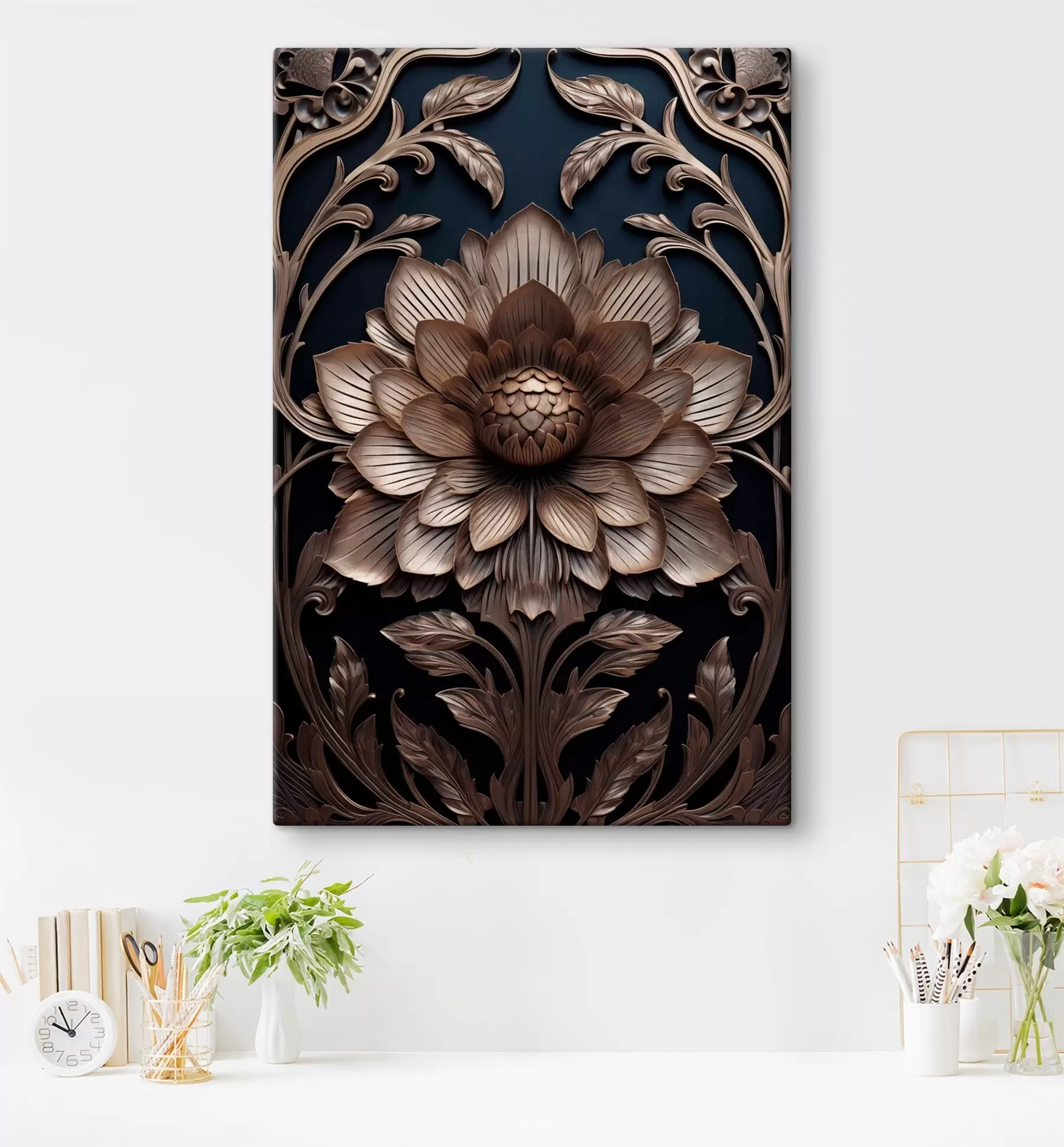 Tableau Monogramme sculpté avec une fleur en 3D s50919