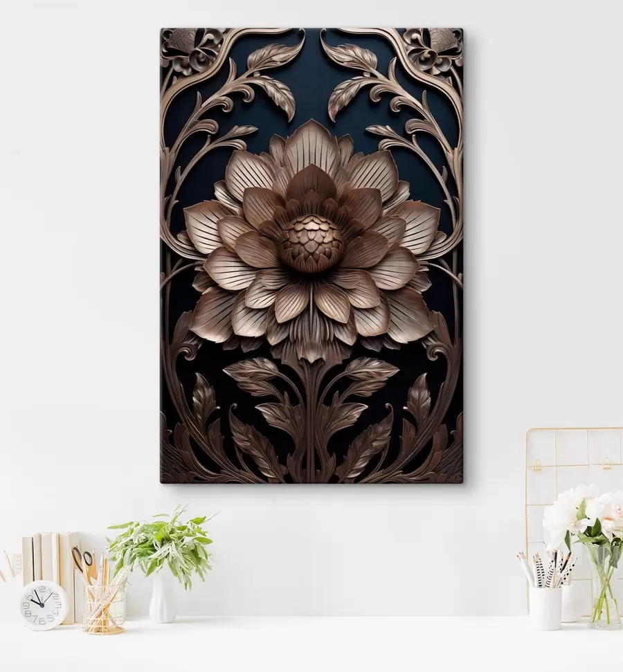 Tableau Monogramme sculpté avec une fleur en 3D s50919