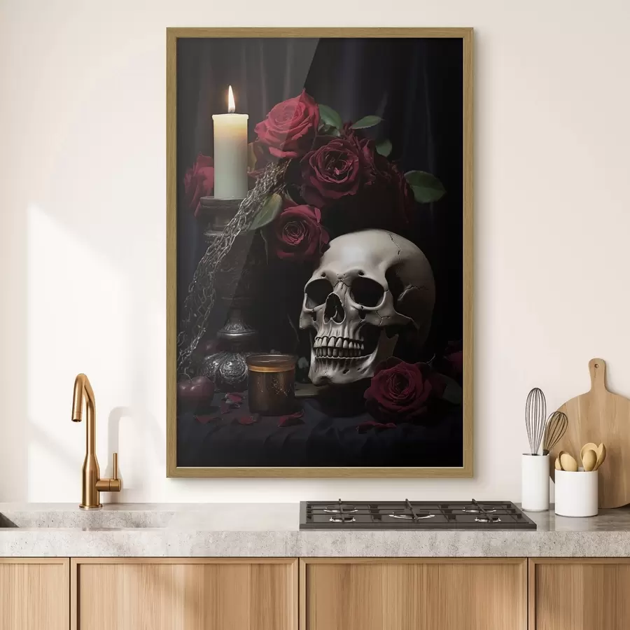Papier peint Nature morte gothique avec une bougie et un crâne f50908