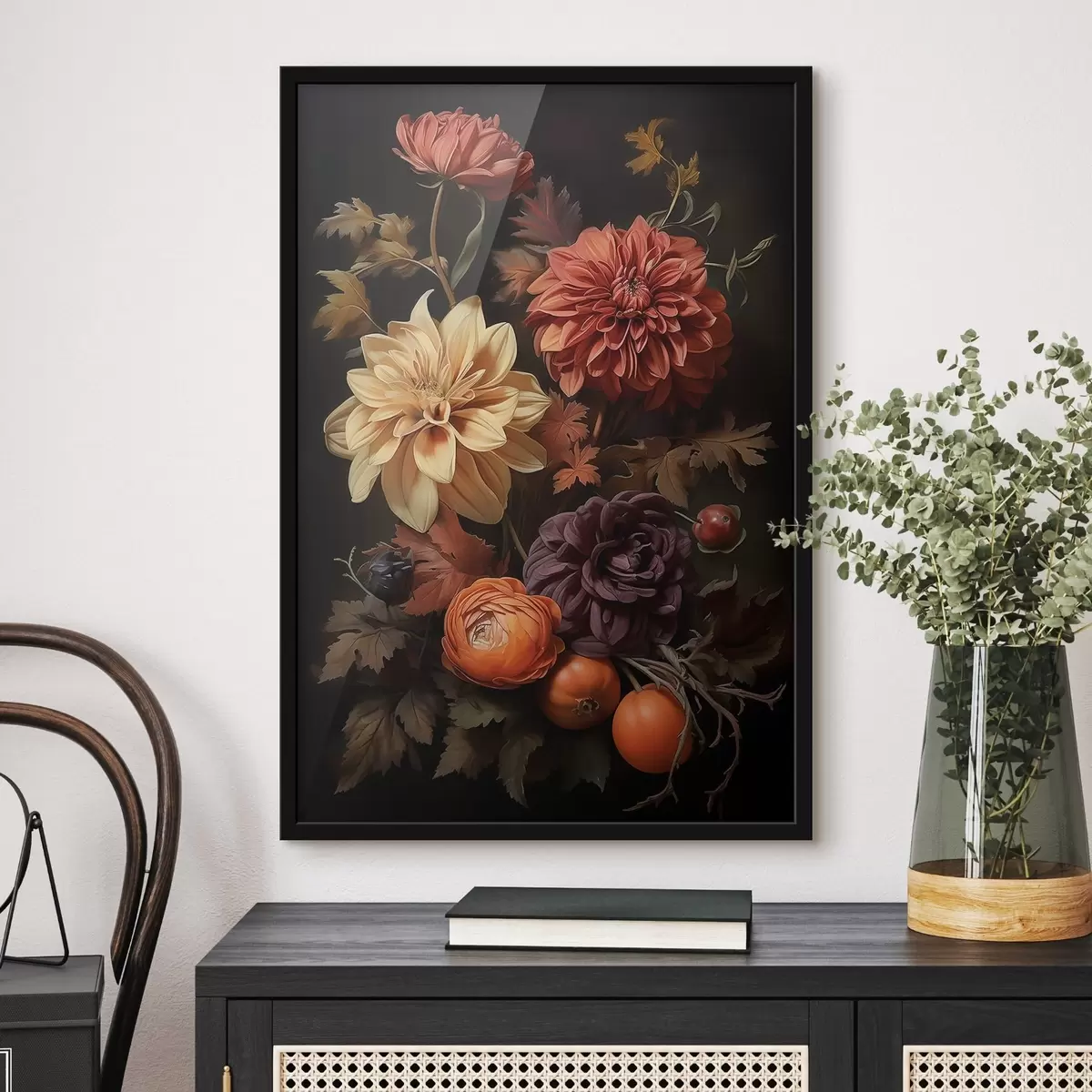 Poster Dahlia d'automne sur fond sombre f50909