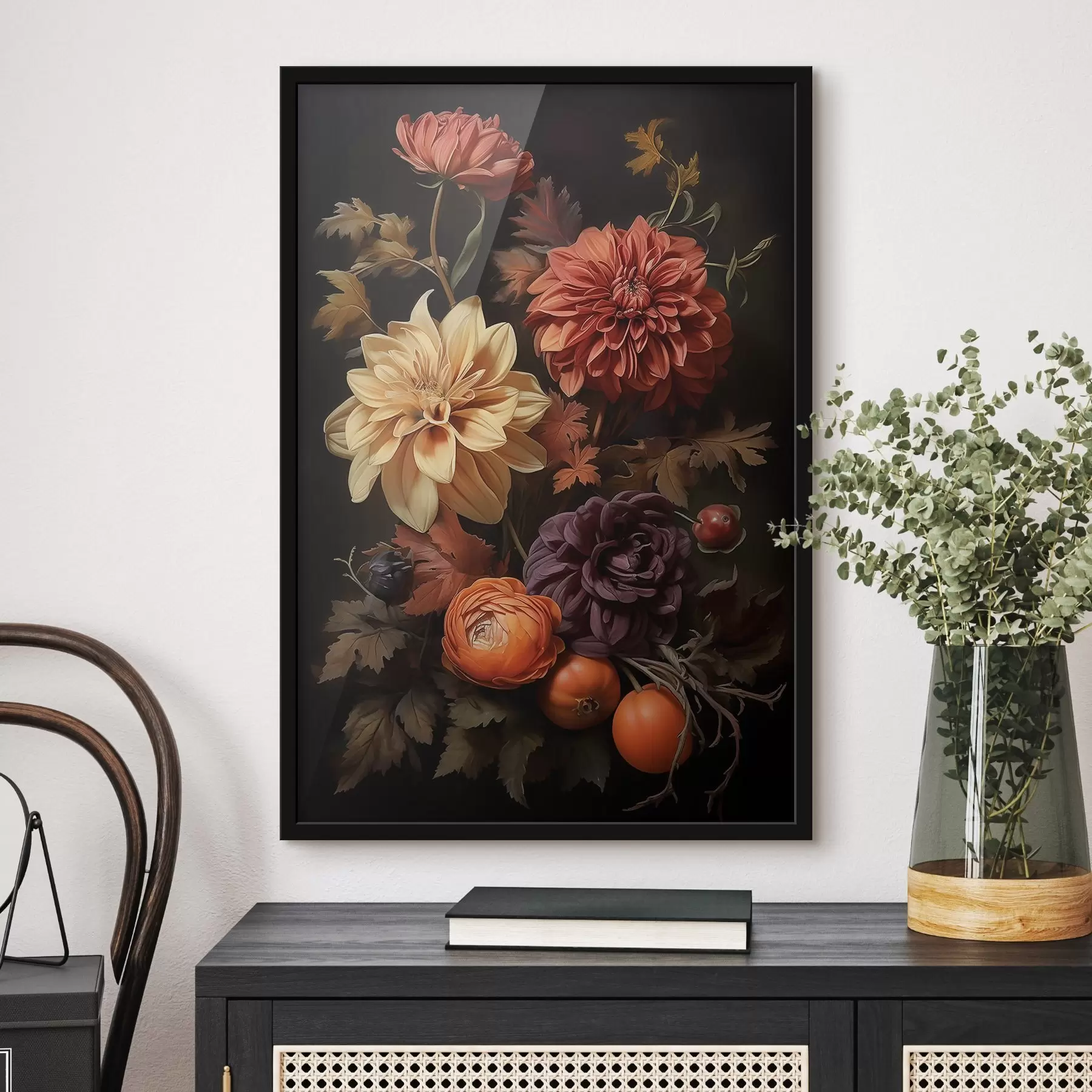 Papier peint Dahlia d'automne sur fond sombre f50909