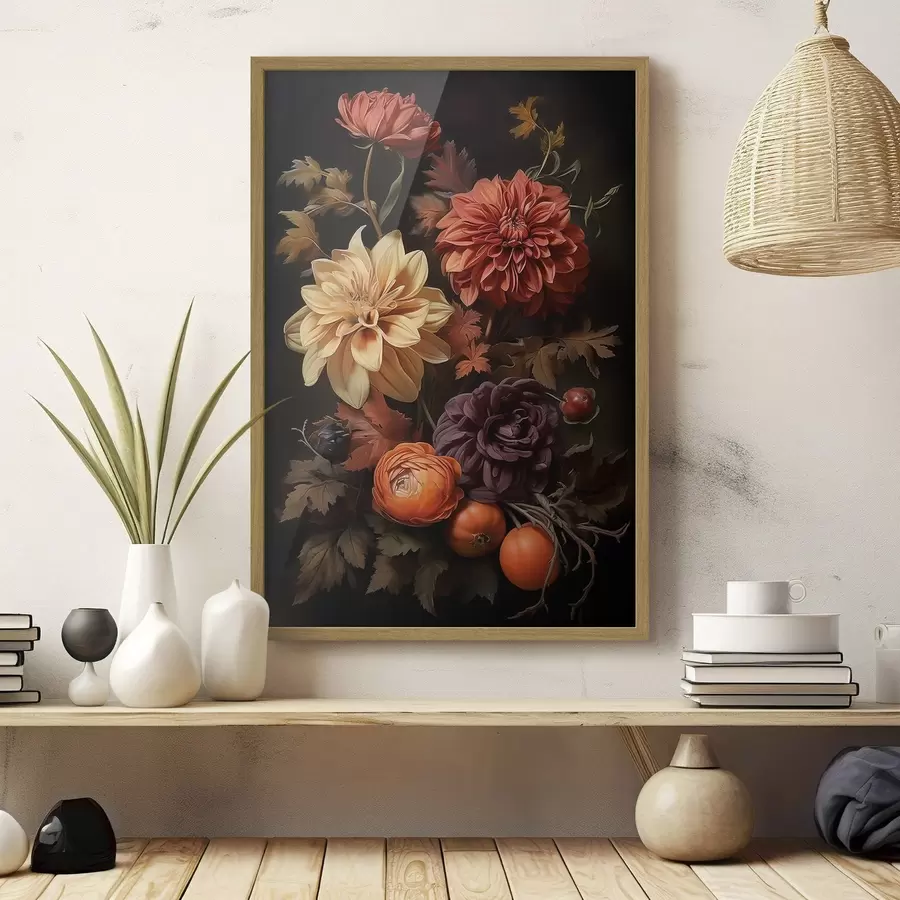 Papier peint Dahlia d'automne sur fond sombre f50909