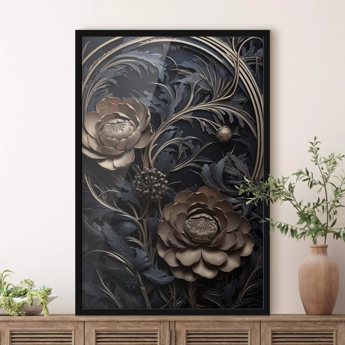Poster Ornement en bronze en relief avec des fleurs f50918