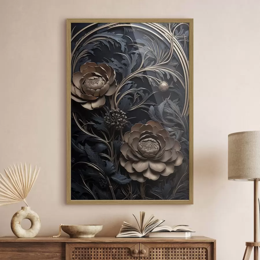 Papier peint Ornement en bronze en relief avec des fleurs f50918
