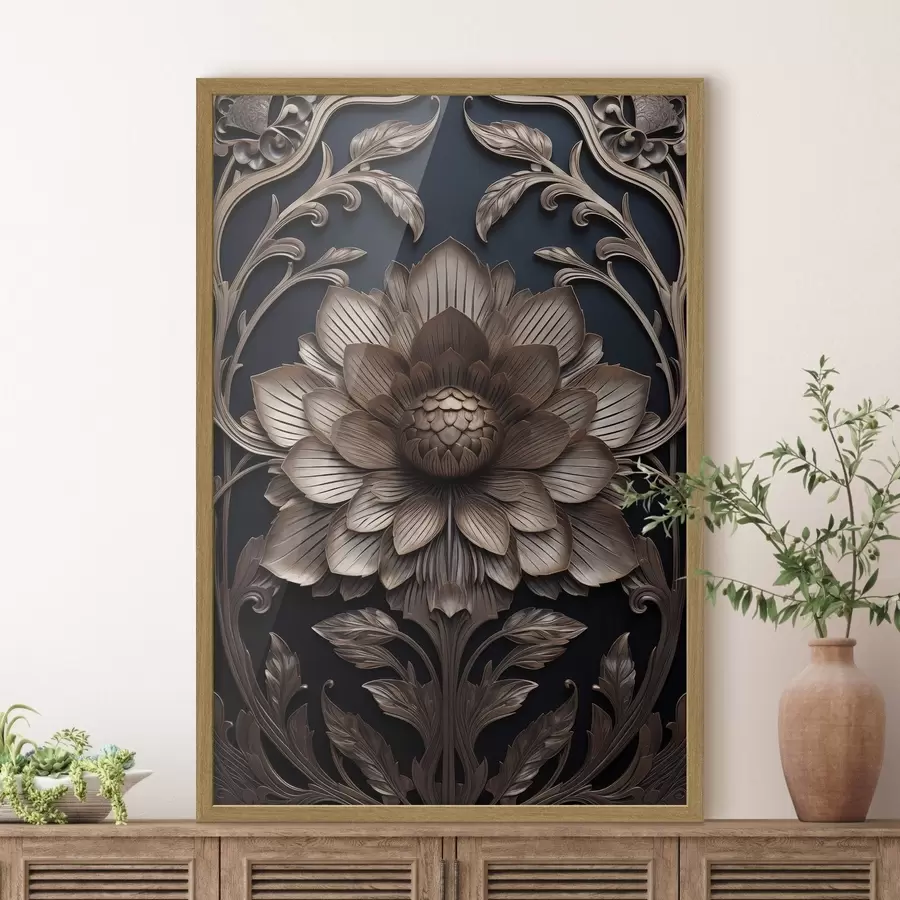 Papier peint Monogramme sculpté avec une fleur en 3D f50919