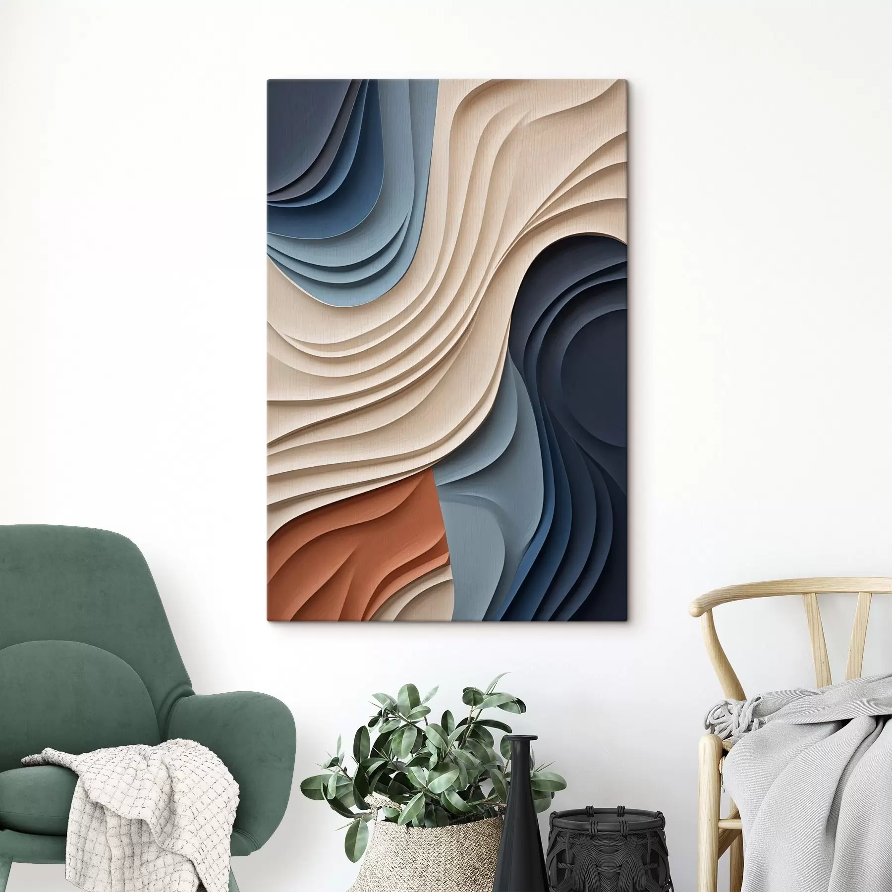 Tableau Plis bleus et terre cuite s50949