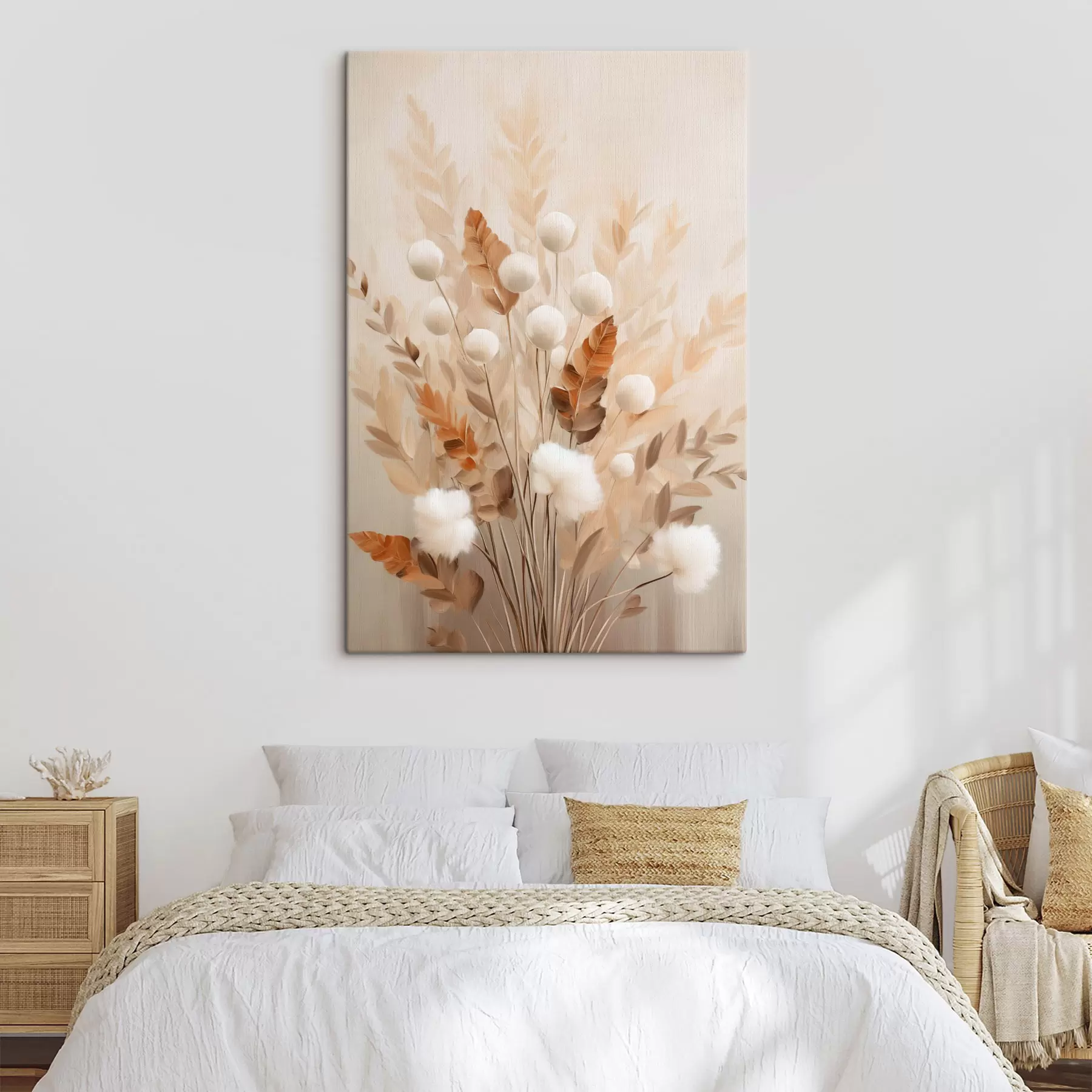 Tableau Coton et feuilles ambrées s50951