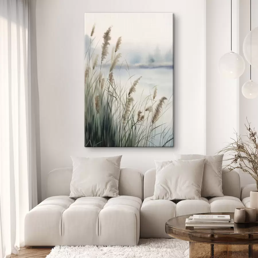 Tableau De hautes herbes de la pampa aux feuilles plumeuses, un paysage aux textures brumeuses s50963