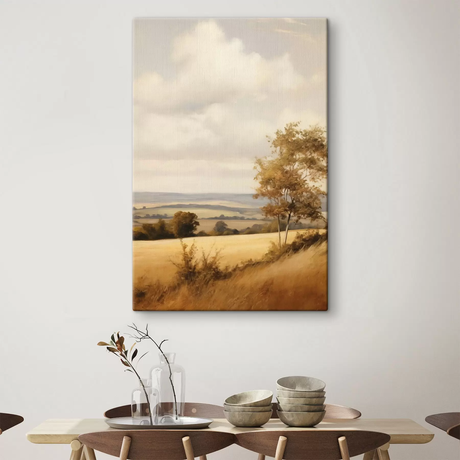 Tableau Champs d’automne et arbre seul s50965