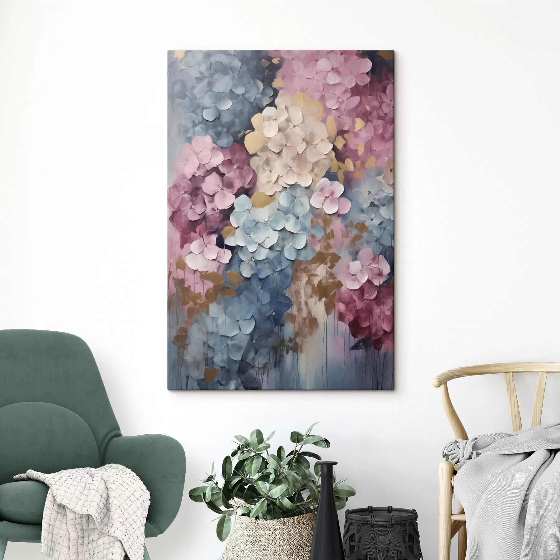 Tableau Hortensias sur fond rose s50968