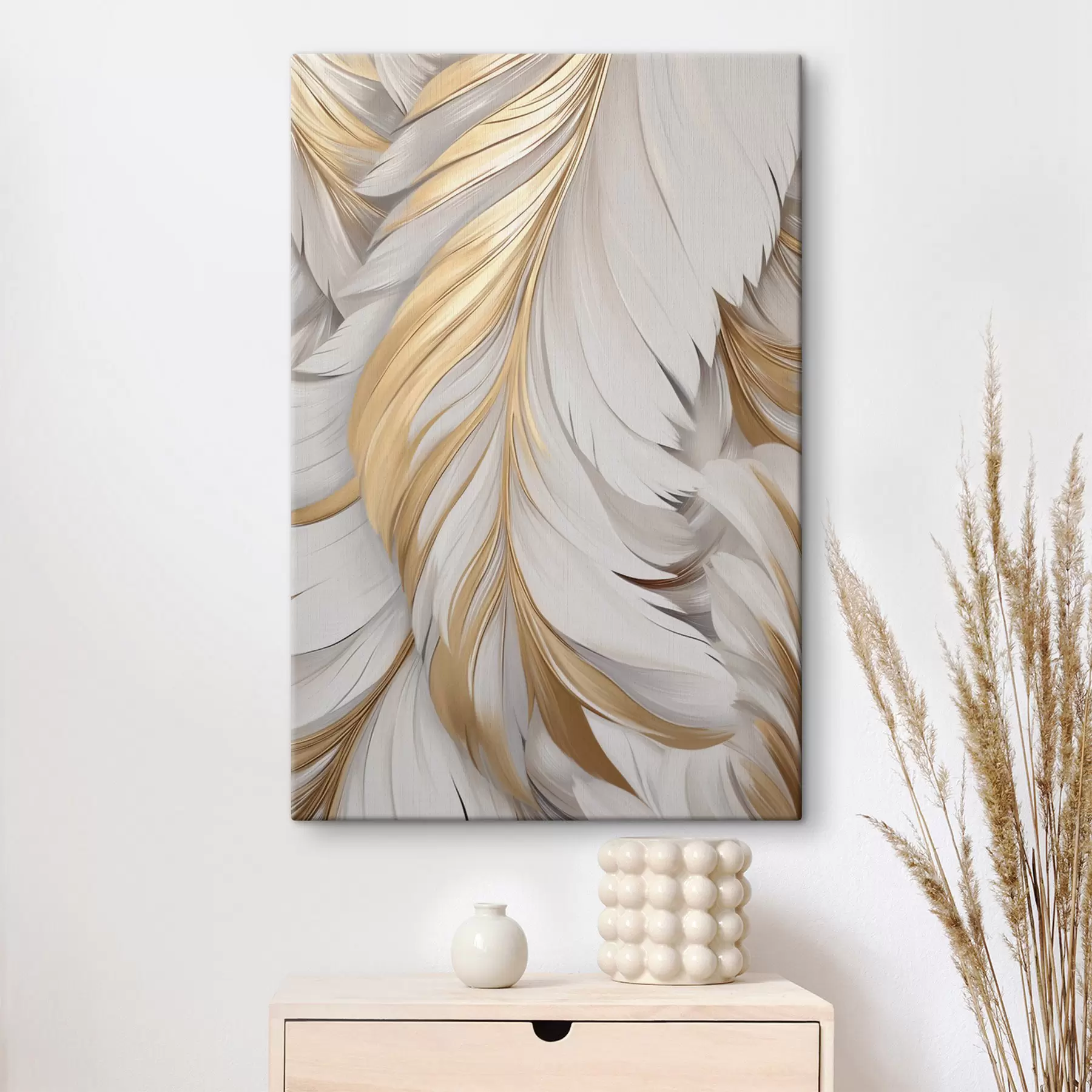 Tableau De grandes plumes décoratives, des détails raffinés et une texture délicate s50970