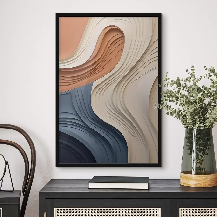 Papier peint Couches abstraites et ondulées dans des tons crème, bleu et orange, œuvre d'art moderne texturée f50950