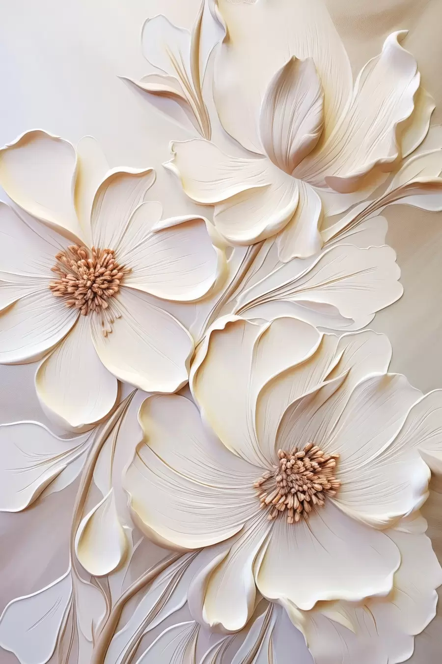 Papier peint Fleurs de couleur crème aux pétales texturés, sur un fond doux et clair f50958