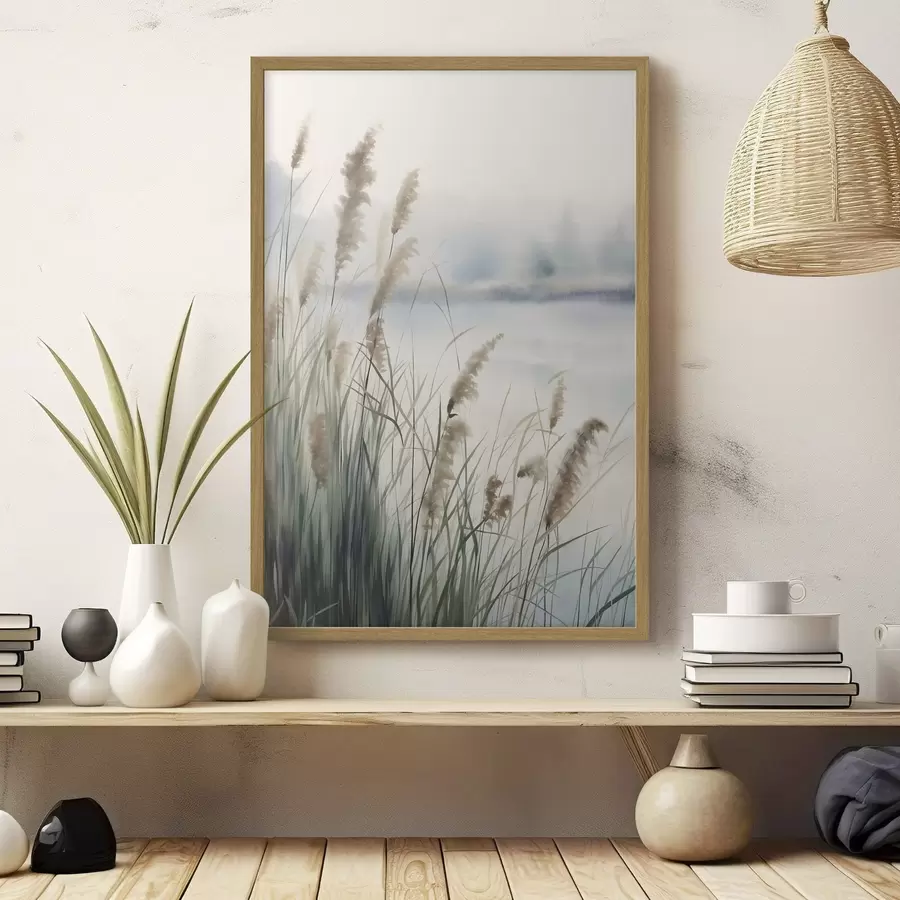 Papier peint De hautes herbes de la pampa aux feuilles plumeuses, un paysage aux textures brumeuses f50963