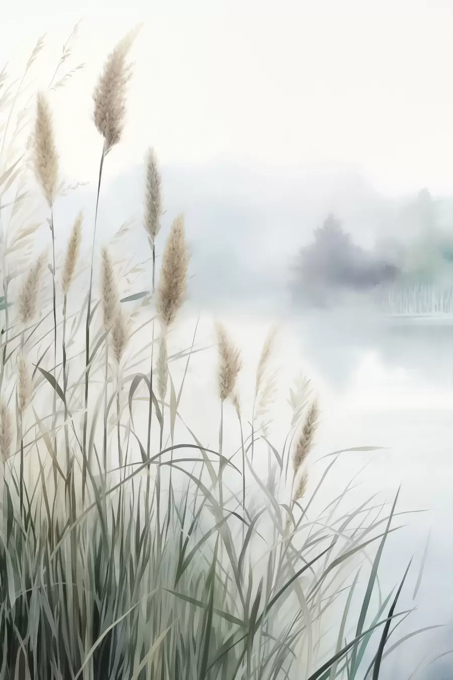 Papier peint De hautes herbes de la pampa aux feuilles plumeuses, un paysage aux textures brumeuses f50964