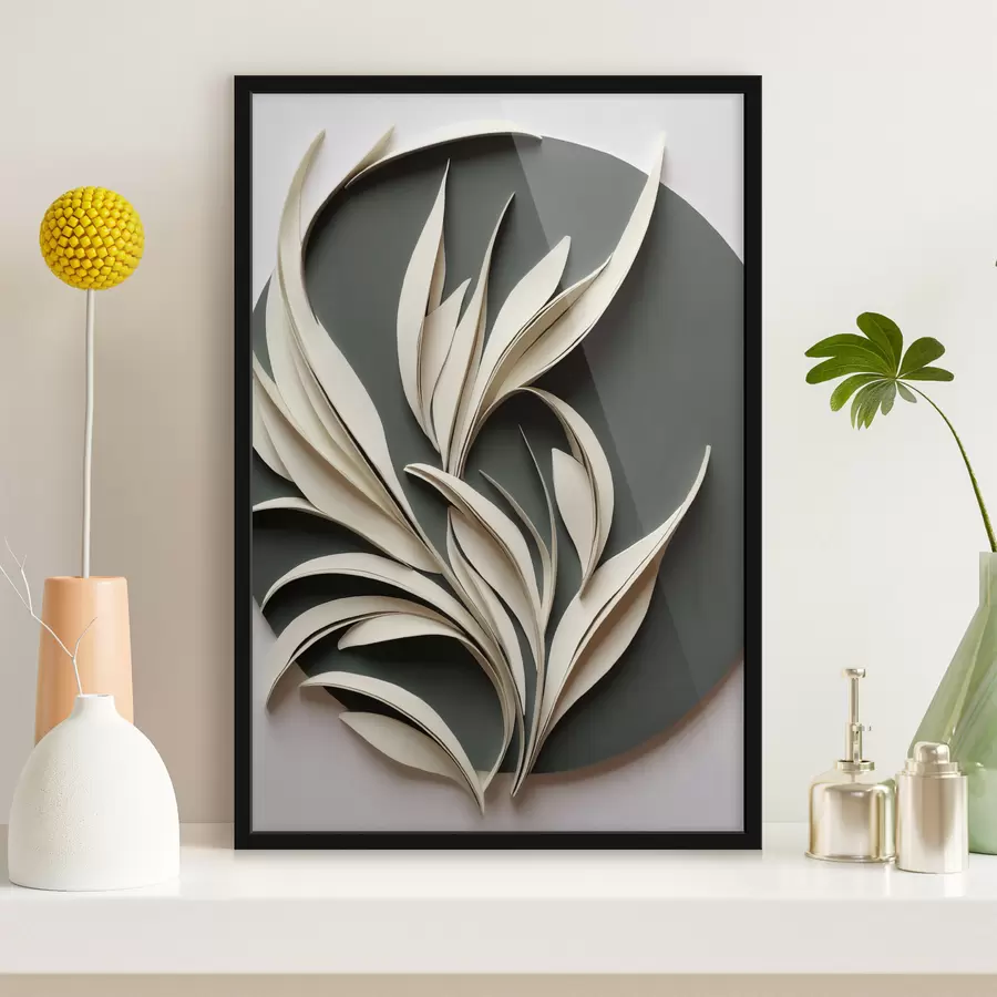 Papier peint Feuilles abstraites sur fond vert, avec des textures superposées et des ombres f50975