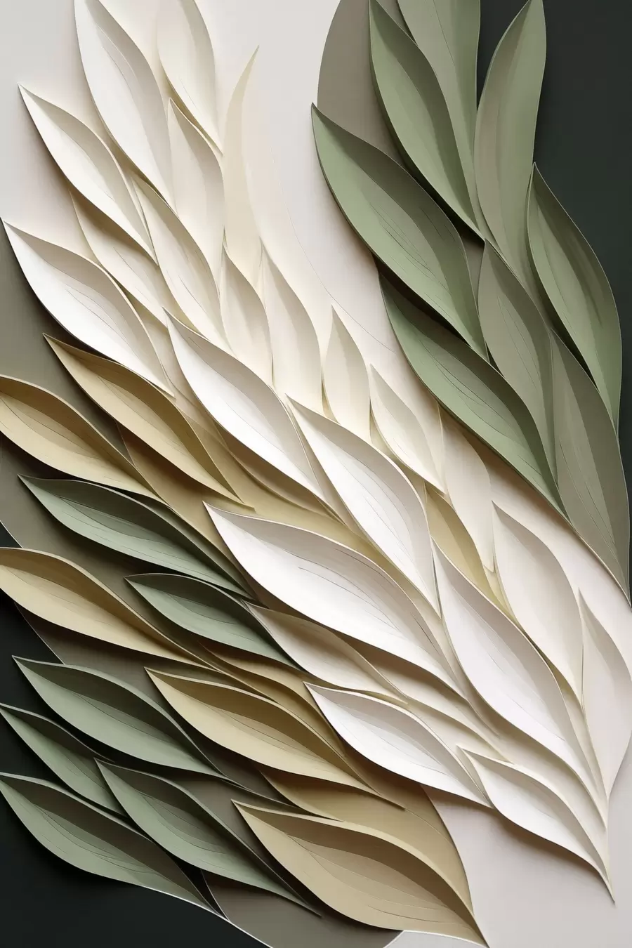 Papier peint Feuilles abstraites sur fond vert, avec des textures superposées et des ombres f50976