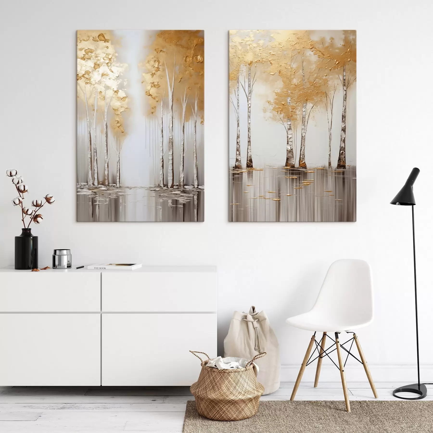 Tableau Arbres dorés en reflet m31043