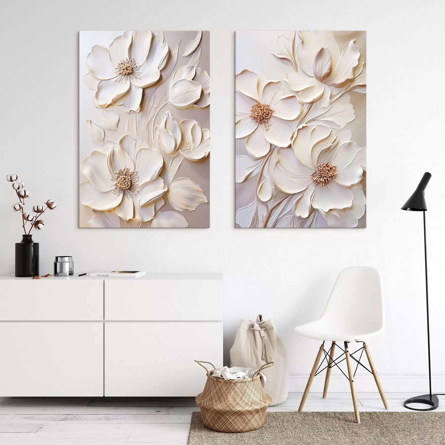 Tableau Fleurs ivoire en relief m31045