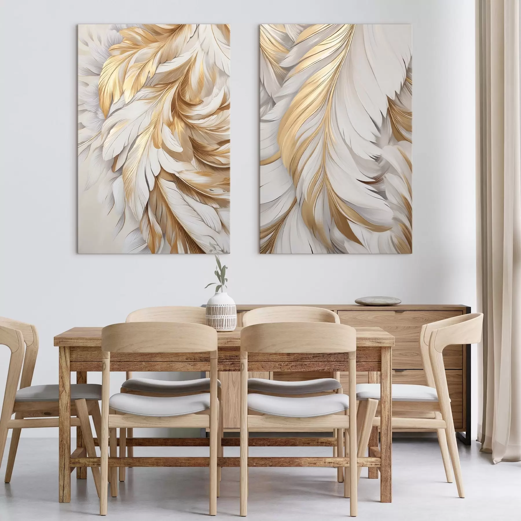 Tableau Plumes ivoire et or m31051