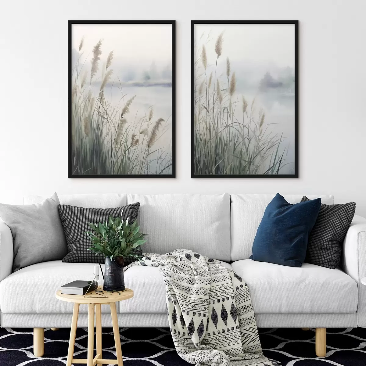 Poster De hautes herbes de la pampa aux feuilles plumeuses, un paysage aux textures brumeuses d31048