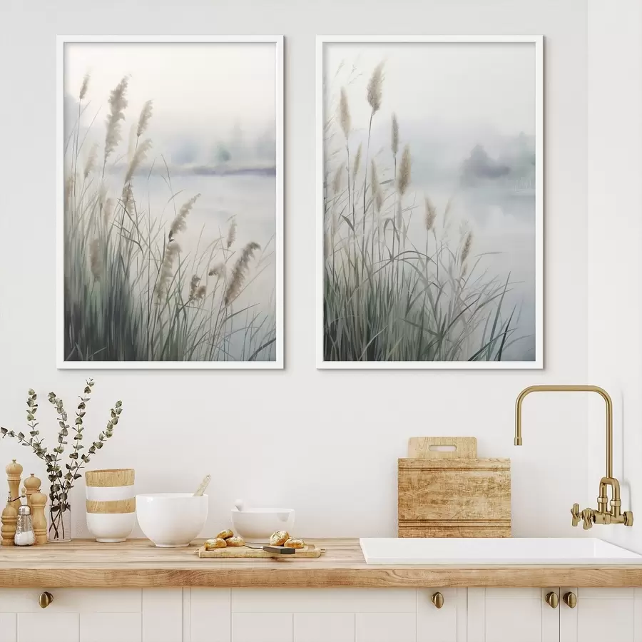 Papier peint De hautes herbes de la pampa aux feuilles plumeuses, un paysage aux textures brumeuses d31048