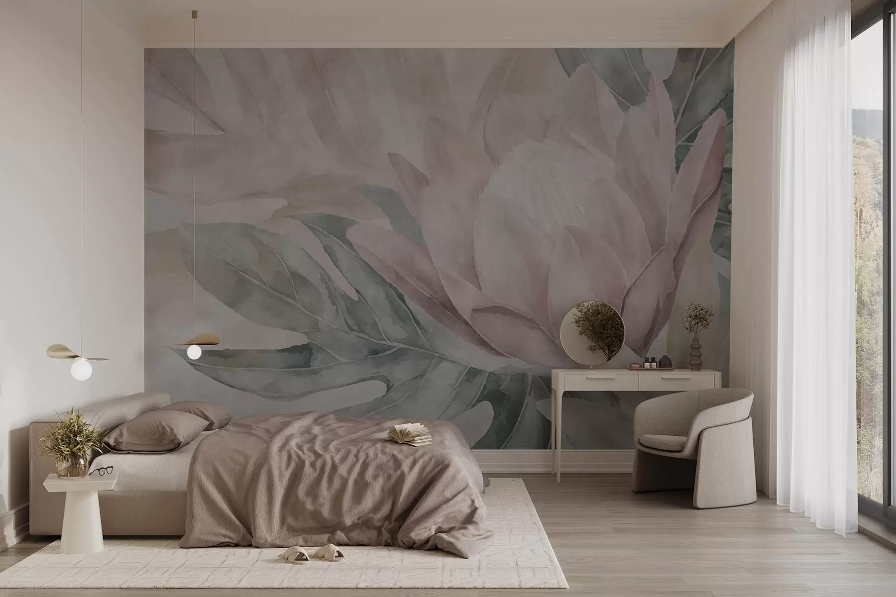 Papier peint Protéa en pastel w09988
